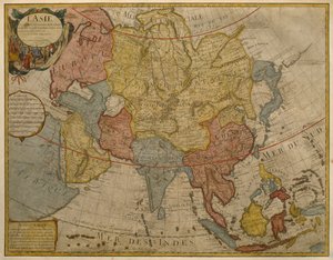 1700年に公開されたアジアの地図、パリ（カラー彫刻）